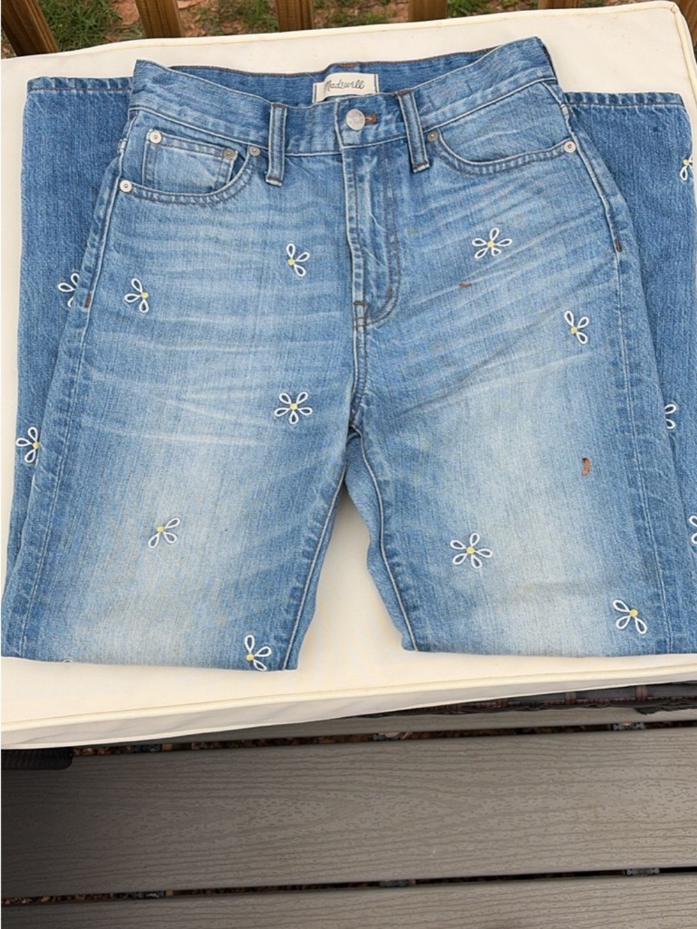 Madewell Light Blue Embroidered Straight Leg Jeans